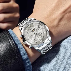 Silver Multi-Dial Watch with Steel Bracelet