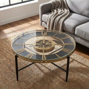 Aged Gold Gear Clock Table — view 1